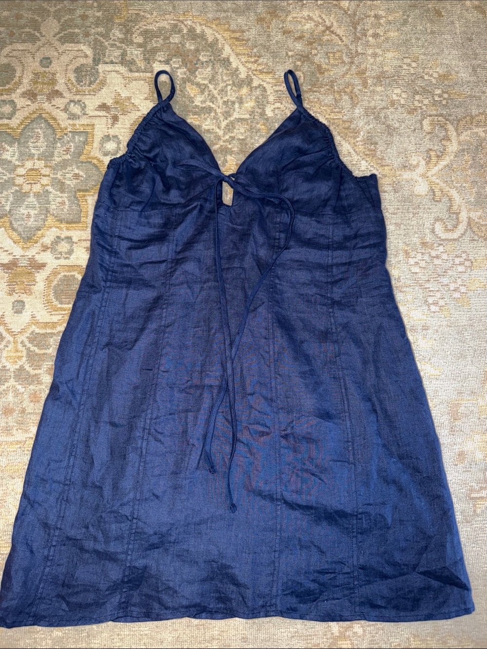 SELF CONTRAST Navy Strap Dress with V-Tie Detail